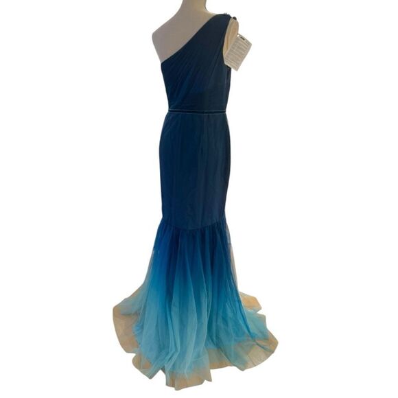 Marchesa Notte NWT $637 Ombré Mermaid Gown in Teal Size 6 - Picture 9 of 10